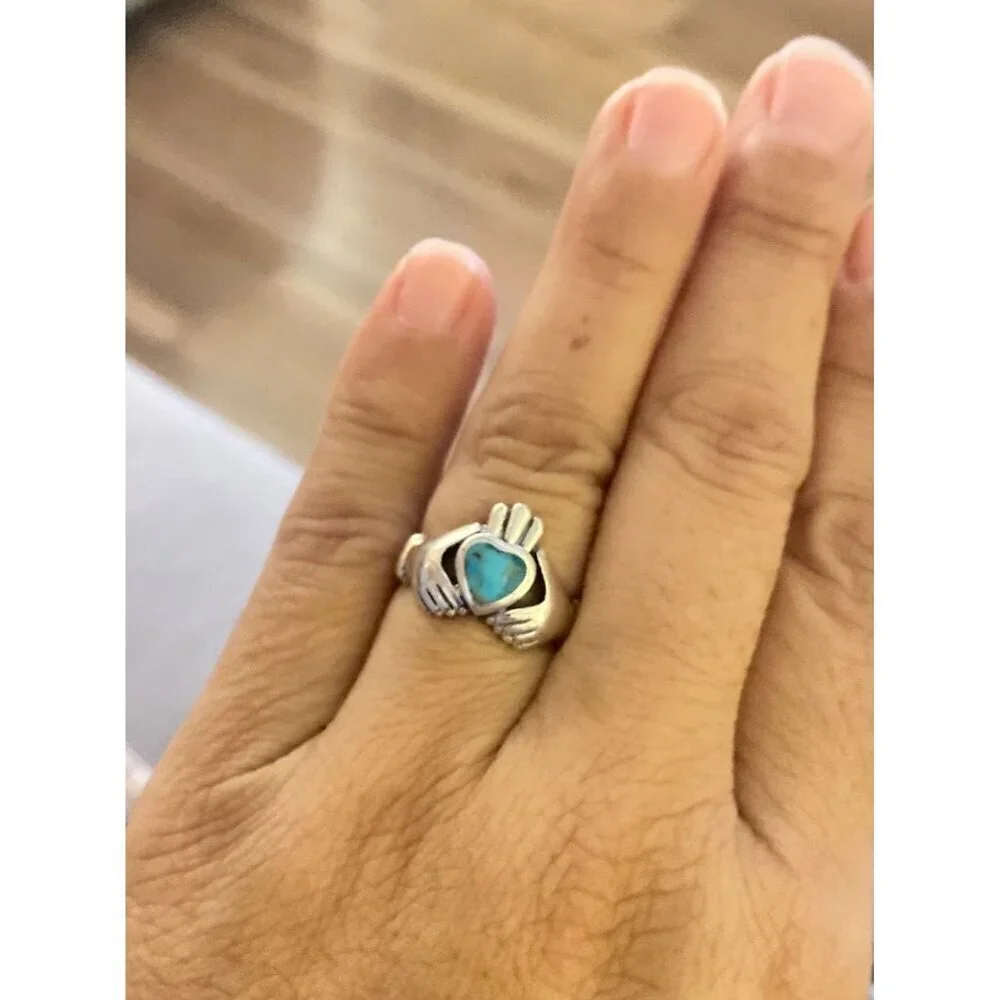 NEW Sterling Silver Claddagh Ring with Turquoise Heart Size 7